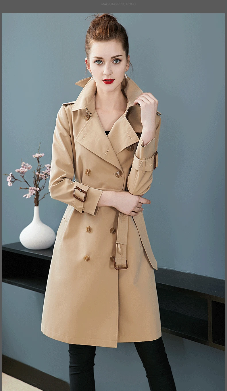 British-Style Trench Coat Women's Long Gradient Colored Double-breasted High-End Custom Anti-Seepage Anti-Rain Cotton Gabardine