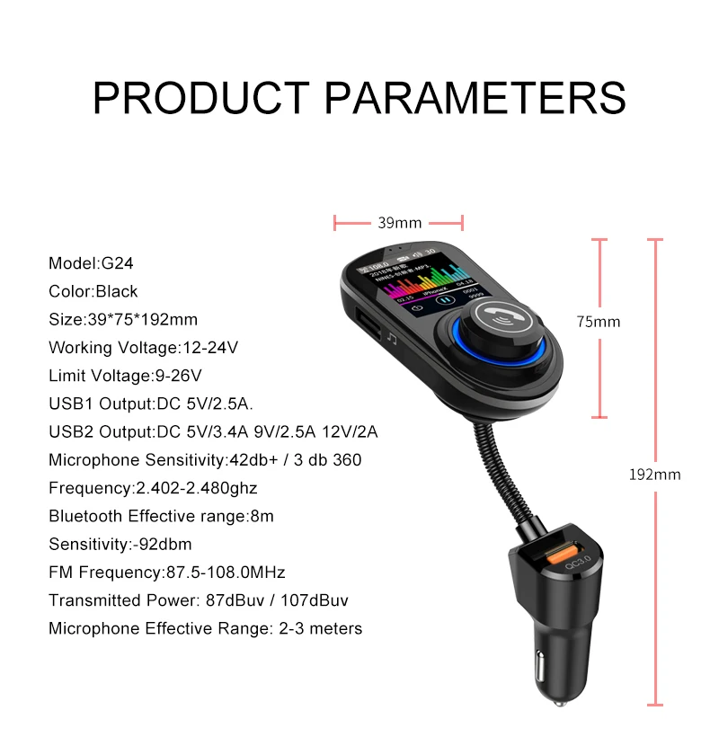 Fm-передатчик Bluetooth 5,0 Handsfree Car Kit Dual USB QC 3,0 быстрое зарядное устройство fm-модулятор без потерь Поддержка музыки TF карта u-диск