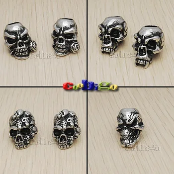 1pcsx12/pack Mix 4 Kinds Skull Beads Charm Metal For Paracord Bracelet Knife Lanyards Jewelry Making Accessories #CS007