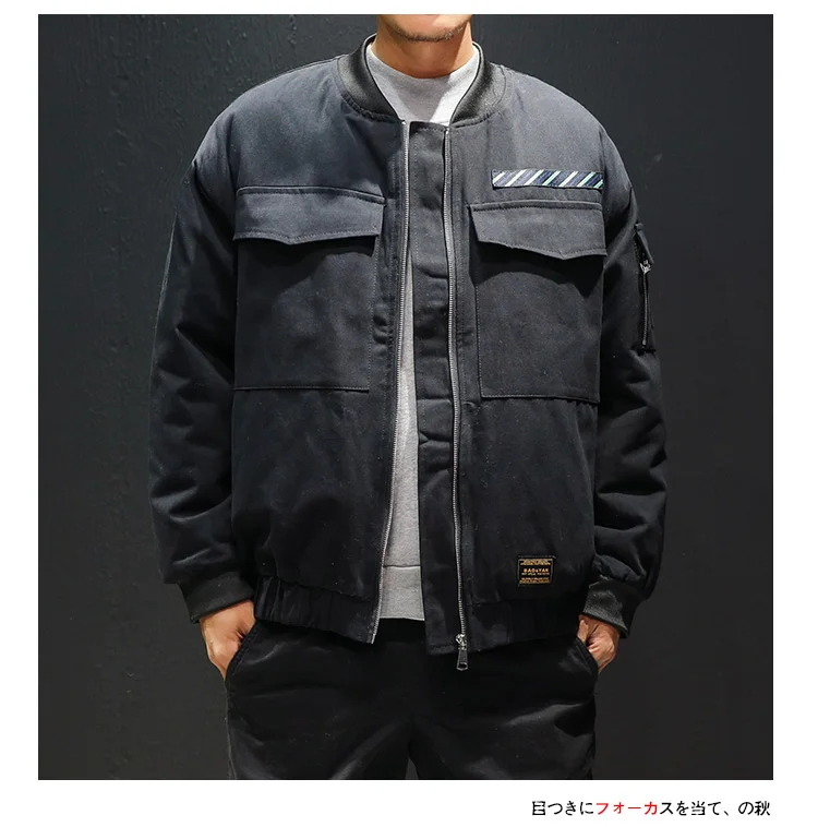 BQODQO, японская куртка-парка с большим карманом, Мужская зимняя теплая куртка в стиле хип-хоп, модные куртки пилота для мужчин, Бейсбольный воротник, пальто в стиле милитари