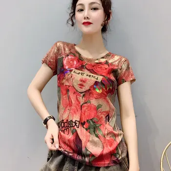 

2019 Summer New Trend Retro Hot Stamping Round Neck Female T-shirt Temperament Fashion Letter Short-sleeved Casual Tops Women