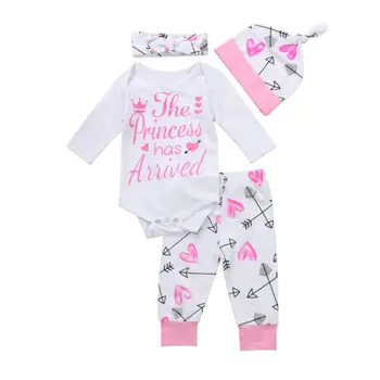 

Newest Hot Sell 4PCS Newborn Infant Cute Confortable Soft Baby Girls Clothes Playsuit Pants Bodysuit Outfit Set