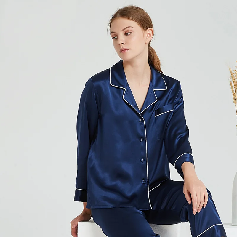 

19M Sleeping Cloth Plain Color Couples Mulberry Silk Pajamas Female Classic Factory Direct Selling