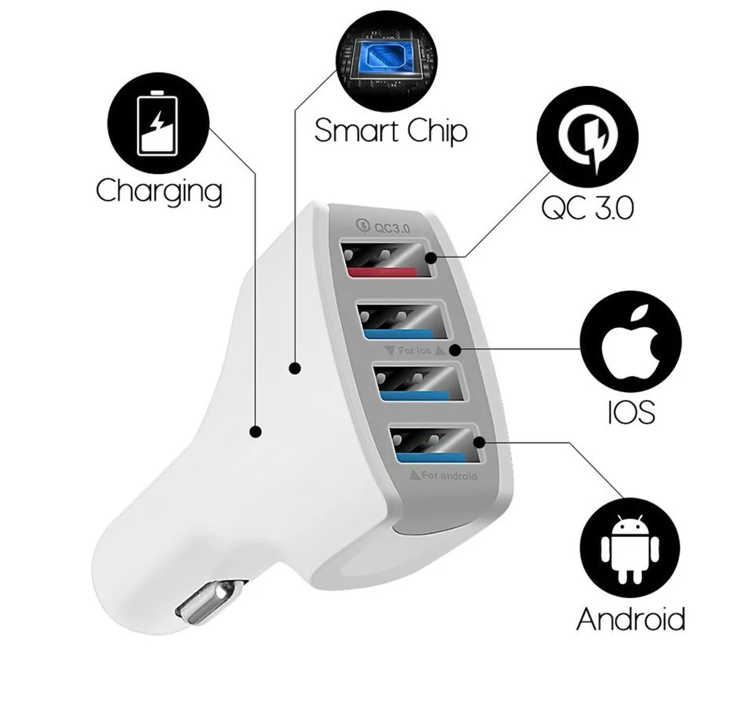 4 USB Quick Charger 3.0 Car Charger Adapter 5V/7A QC3.0 Turbo Fast Charging USB Car Mobile Phone Charge For iPhone Xiaomi Huawei