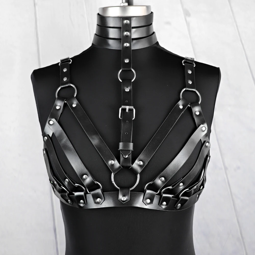CEA Sexy Chest skórzana uprząż kobiety pas Body do Bondage Strap Goth bielizna czarna regulowana skórzana podwiązka pas do pończoch