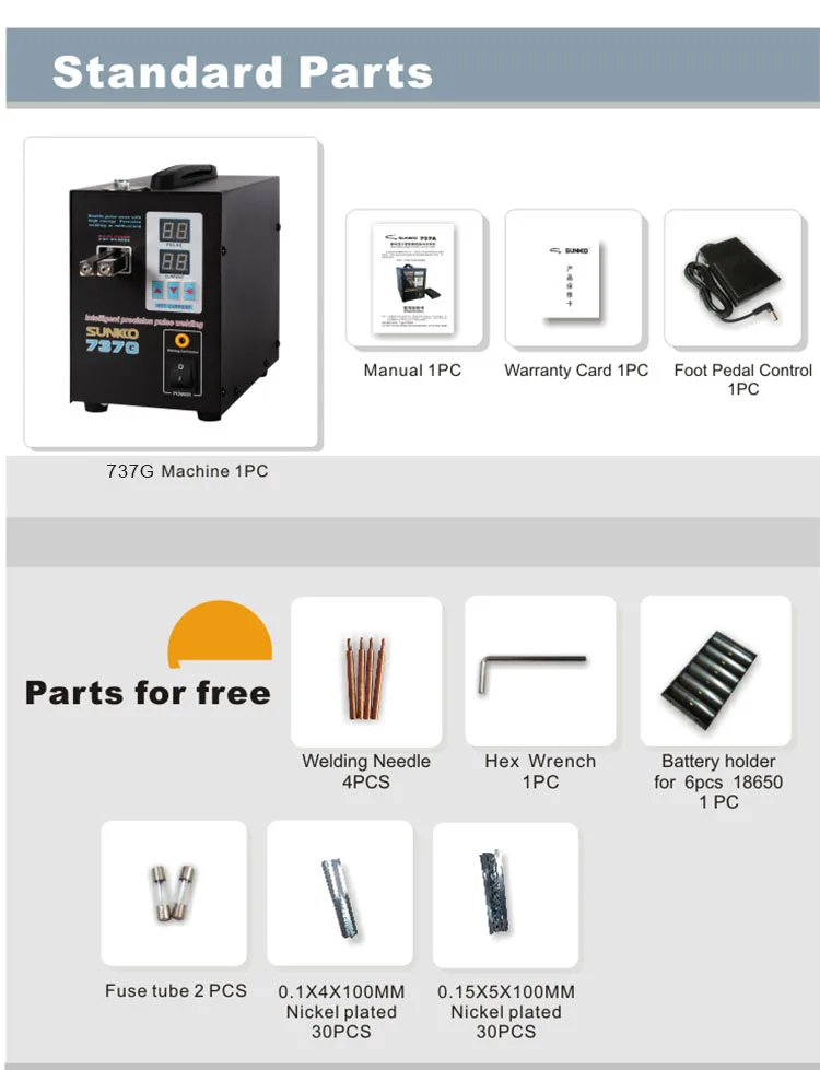 NEW SUNKKO 737G S737G double digital double pulse small battery welding machine English panel battery spot welder
