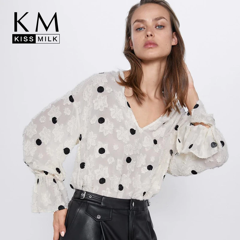 Kissmilk 2020 Новая мода весна волна точка плюс размер свободная тонкая белая женская