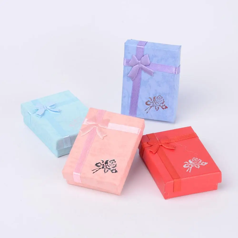 

Rectangle Cardboard Pendant Necklaces Boxes for Valentines Day Presents Packages with Bowknot, Size: about 7x5x2cm