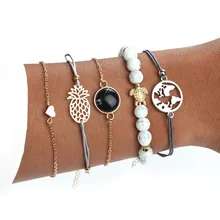 Европейская и американская модная черепаховая вышивка бисером, сосна каменная карта, ананас, Персиковое сердце плетеная веревка, браслет из пяти частей