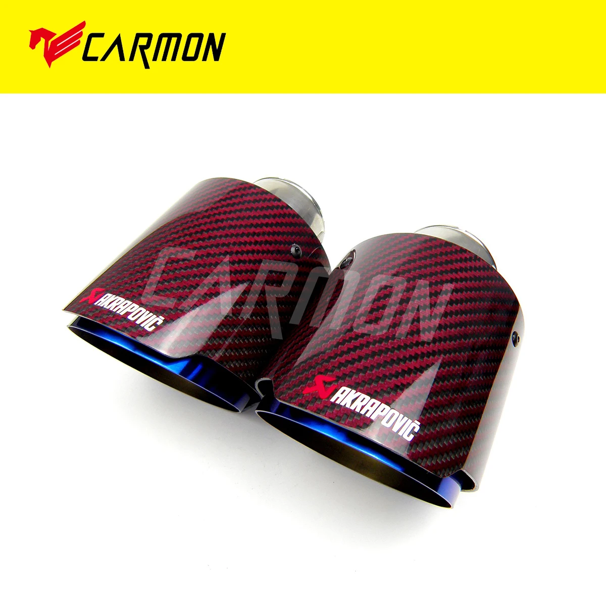 Универсальная выхлопная труба Akrapovic из углеродного волокна для автомобиля, глушитель, глянцевый красный саржевое волокно, крышка+ сгоревшая синяя нержавеющая сталь
