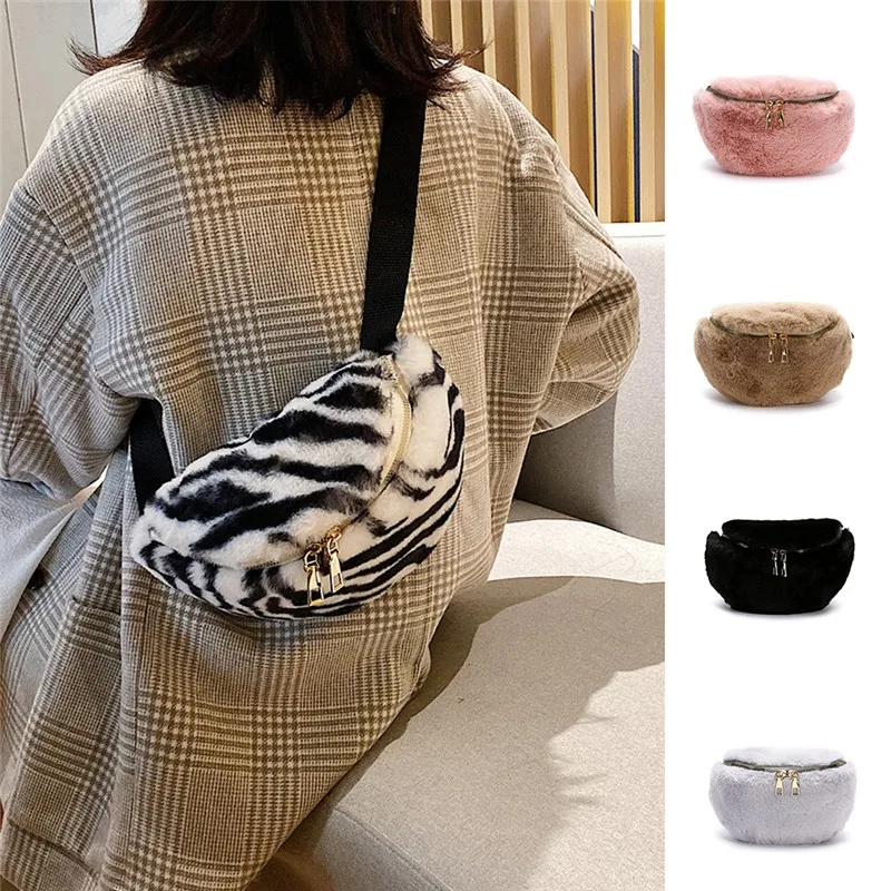 Зимняя плюшевая поясная сумка для женщин девочек вельвет искусственный мех