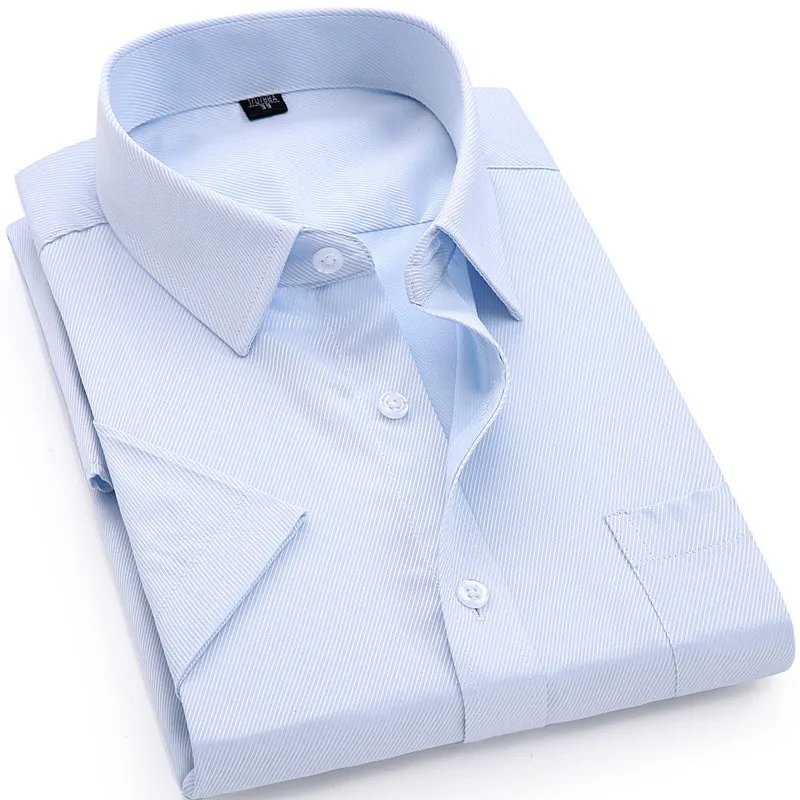 Высококачественное платье мужская летняя рубашка с коротким рукавом плюс размер 5XL 6XL 7XL 8XL Мужская Обычная Повседневная рубашка черного и белого цвета - Цвет: DX8868-7  Blue Twill