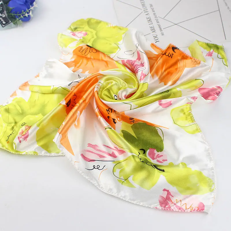 

New 50*50cm Elegant Women Square Silk Head Neck Feel Satin Scarf Skinny Retro Hair Tie Band Small Fashion Square Scarf