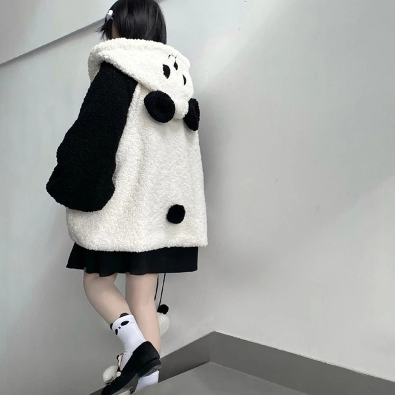 Women Winter Faux Fleece Hoodies Jacket Harajuku Kawaii