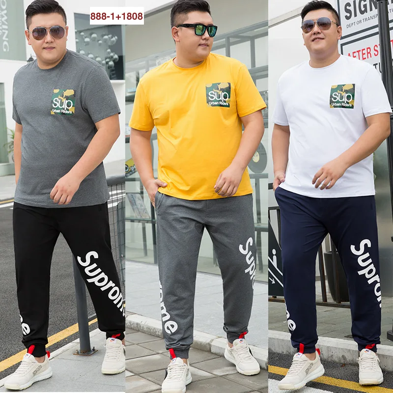 

Summer Men Tracksuit Plus Size 9XL Sportswear Men's 2 Pieces Loose Short-Sleeved T-shirt + Sports Casual Trousers Men Clothes