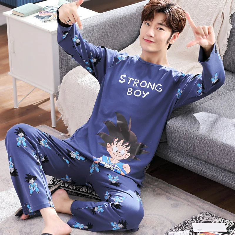 

Pajamas Men Autumn Pure Cotton Long Sleeve Thin Cartoon Teenager Students Plus-sized Tracksuit Autumn Spring Set