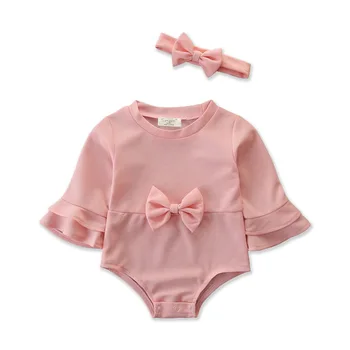 

2020 spring baby clothes baby climbing clothes cute bow horn sleeve Romper
