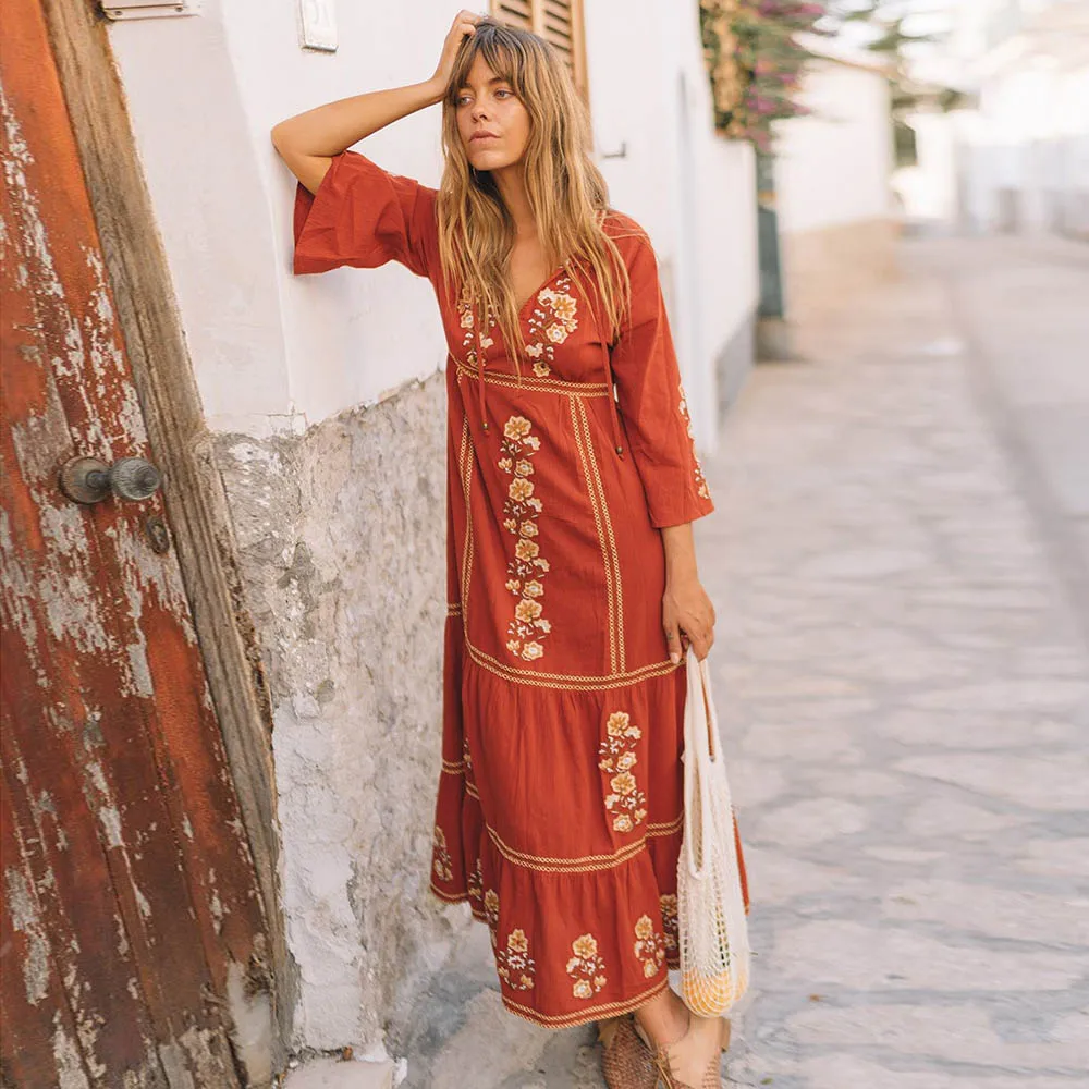bohemian embroidered suspender dress
