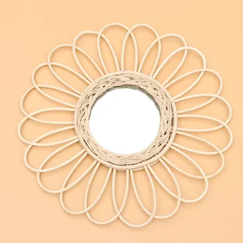 

1PC Home Decor Home Decoration Accessories Rattan Art Mirror Cane Woven Mirror For Women Girls Friends