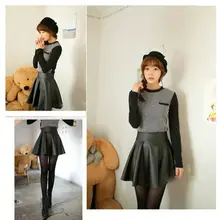 Женская одежда Женская высокая талия искусственная кожа клеш в складку Скейтер вечерние Клубные мини-юбки