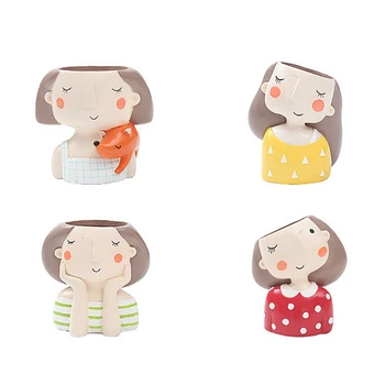 

Flower Girl Planter Set - 4pcs European Style Succulent Plants Planter Pot Mini Bonsai Cactus Flower Pot Home Decor Craft