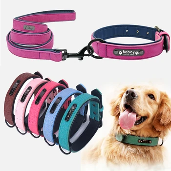 

Dog Collars Personalized Custom Leather Dog Collar Name ID Tags For Small Medium Large Dogs Pitbull Bulldog Pet accessories