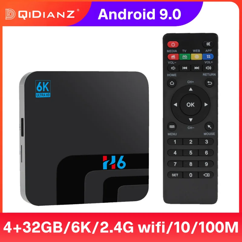 Приставка Смарт-ТВ Allwinner H6 1 8 ГГц Ultra HD 6K 1080P Поддержка DLNA Android 9 0 3D H.265 Wi-Fi |