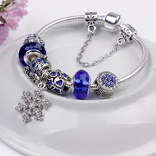 Мода Европа и Америка Синий браслет снежинка DIY Ювелирные изделия с бусинами из кристаллов женские ювелирные изделия женские подарки на день рождения