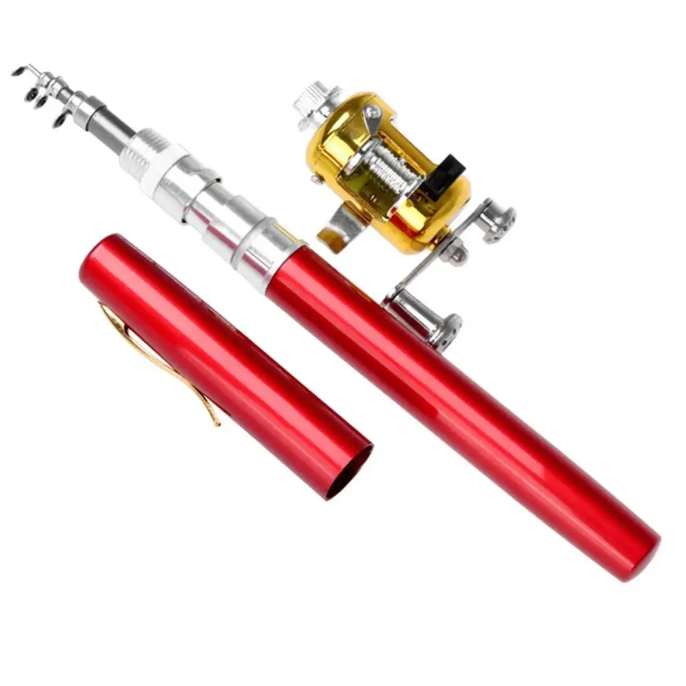 A Red Super Lightweight Portable Pen Rod Fishing Set Mini Telescopic Fishing Rod Pole+ Reel Pocket Fishing Reel Accessories - Цвет: A Red