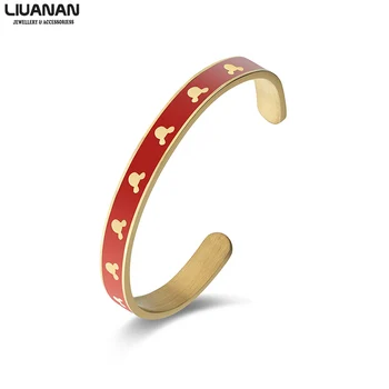 

Stainless Steel Loves Bangles Bracelets For Women Enamel Cute Mouse Bracelet Cuff Bangle Lucky Female Jewelry Gift