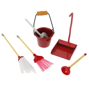 

1:12 Dollhouse Miniature Accessories Mop Bucket Simulation Kitchen Garden Furniture Toys For Doll House Decoration