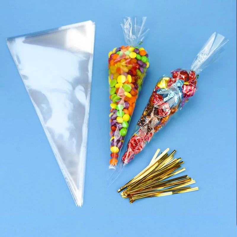 Gift Bag 100PCS/Bag Candy Storage Bag Candy Bag Candy Package Bag Cone Cone Supply Transparent Plasticbag