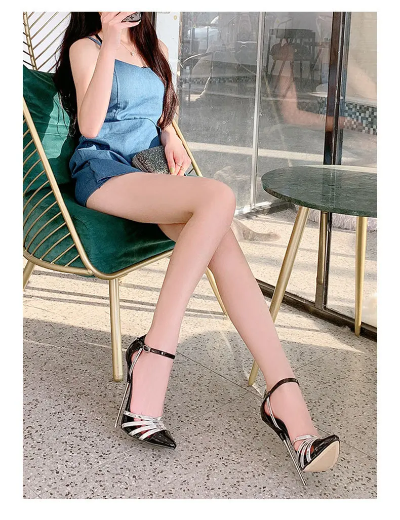 

Rocwickline New Summer and Autumn Women's Super high heels Sexy PU Buckle Strap Pointed Toe Thin Heels Mature Office Lady Sweet