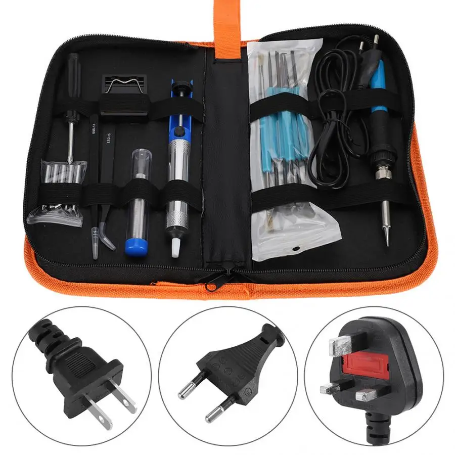 TS100 Soldering Iron 19pcs 60W Adjustable Temperature Soldering Iron Kit with Tip Stand Desoldering Pump Soldering Iron