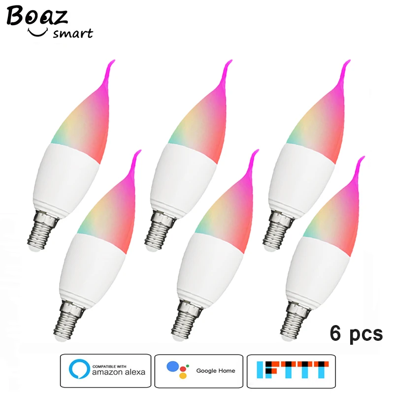 

Boaz Smart LED E14 E12 E26 E27 B22 Candle Light Bulb Tuya Wifi Remote Control Dimmable RGBCW Warm white Alexa Echo Google Home