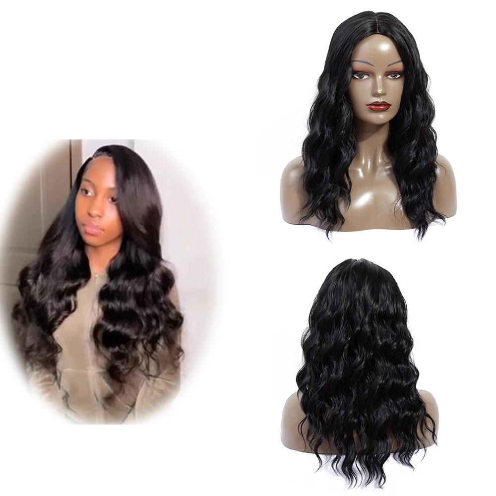 Aigemei Natural Water Wave Wigs with Bang Heat Resistant Fiber Synthetic Wigs For America Africa Women Cosplay
