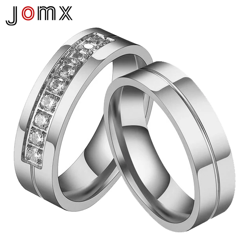

Jomx Wedding Bands Rings for Women Men Stainless Steel Zircon Stone Lovers' Rings Classic Personality Engrave Ring Jewelry