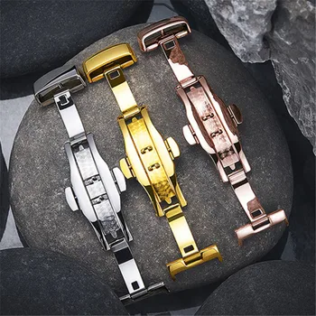

12-22mm Replacement Deployment Clasp with Buckle for Leather Watch Straps Push Button Butterfly Bands in Gold,Rose Gold,Silver