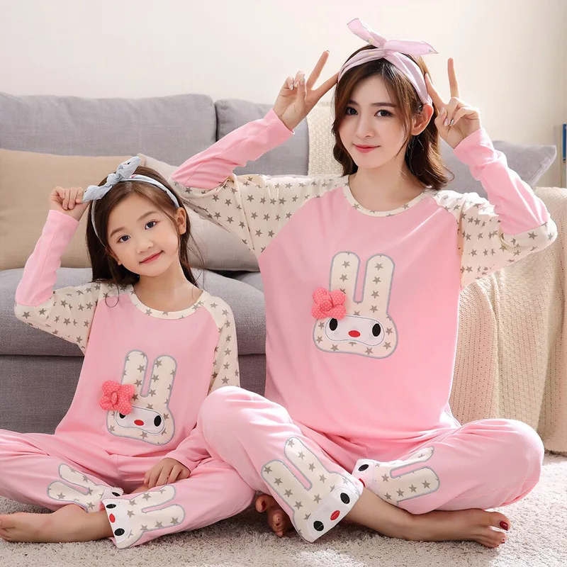 CQT HX 8240xiuhuatu RN-9 Cotton Pajamas Sets Autumn Long Sleeve Family Matching Christmas Pajamas Cartoon Mother and Daughter Clothes Kids Sets - Цвет: CQT HX 8240xiuhuatu
