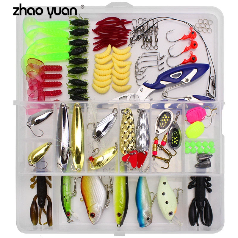 Fishing Lures Set Mixed Soft Bait Minnow Popper Fish Lure Box 101pcs Hard Lure Spinner Spoon Hook Isca Artificial Bait Kit Pesca