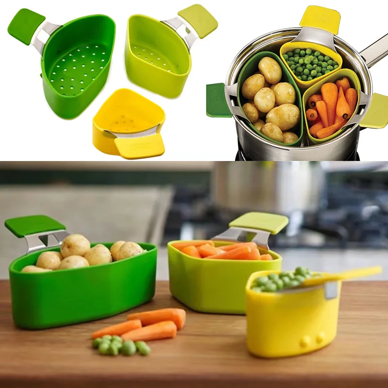 

3 Pcs/Set Steamer Basket Silicone Steam Cooker For Cooking Vegetable Multifunction Kitchen Accessories Cookware