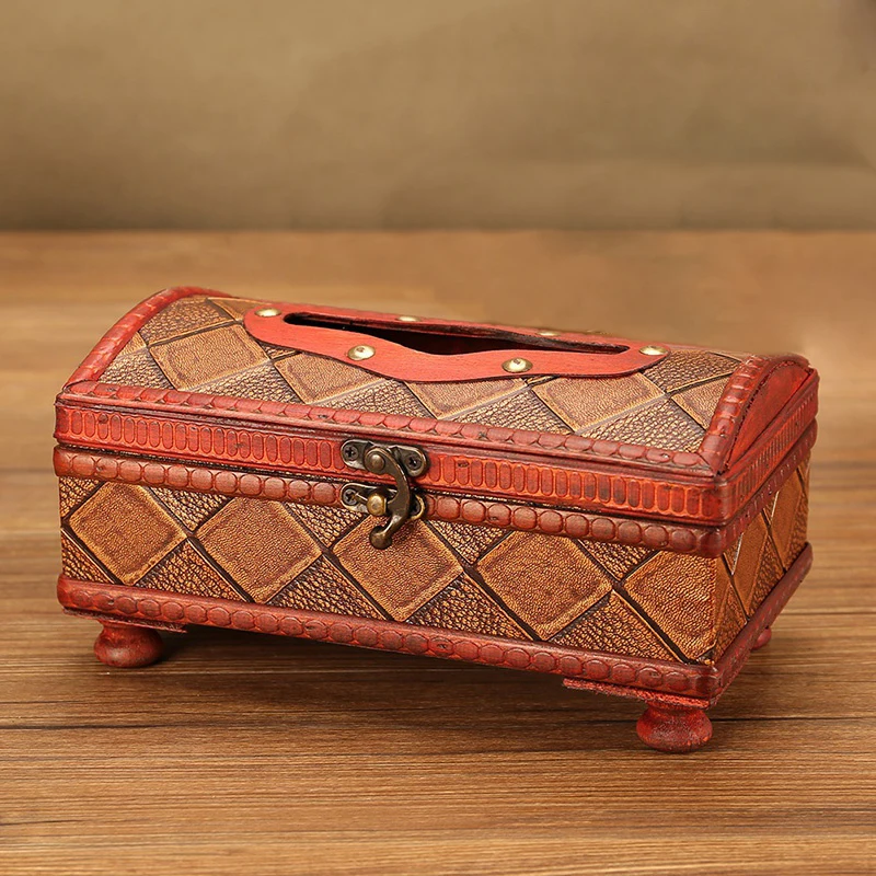 

Antique Wood Tissue Box Cover Paper Holder Retro Napkin Holder Case Home Office Decoration