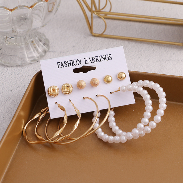 Butterfly Hoop Earring Set Women's Vintage Bohemian Acrylic Pearl Circle Alloy Drop Earrings Brincos Jewelry Gift