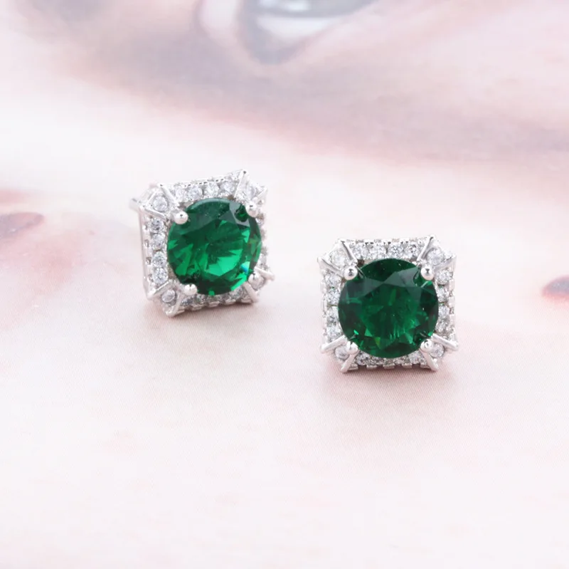 

925 Sliver Emerald Topaz Earring Square Diamond Blue Topaz Sapphire Gemstone Bizuteria Garnet Stud Earring Jewelry Orecchini