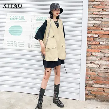 

XITAO Europe Style Loose Plus Size Solid Color Vest Women Sleeveless Casual V Neck Collar 2020 Summer Fashion Women Vest XJ4575