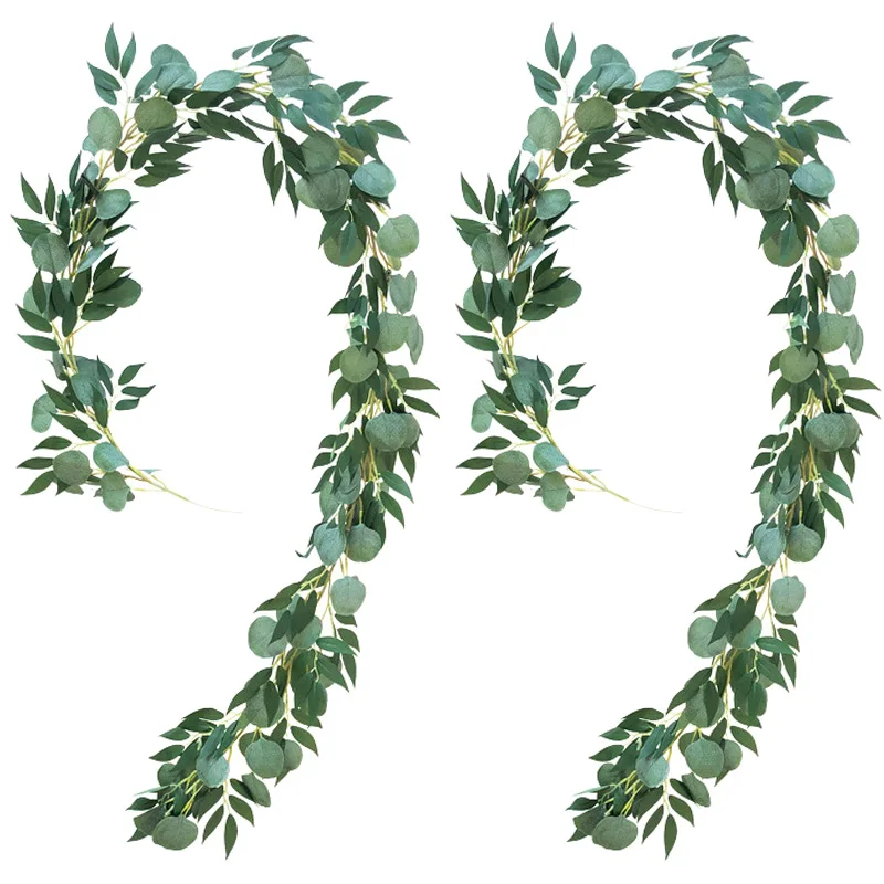 

2 Meters Artificial Fake Eucalyptus Willow Green000Wedding Diy Decorative Flower Leaf Simulation Rattan Home Decoratio