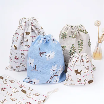 

Vacclo Cotton Linen Printed Drawstring Storage Bags Nordic Style Leaves Cats Gadgets Laundry Organizer Portable Shoe Cloth Pouch