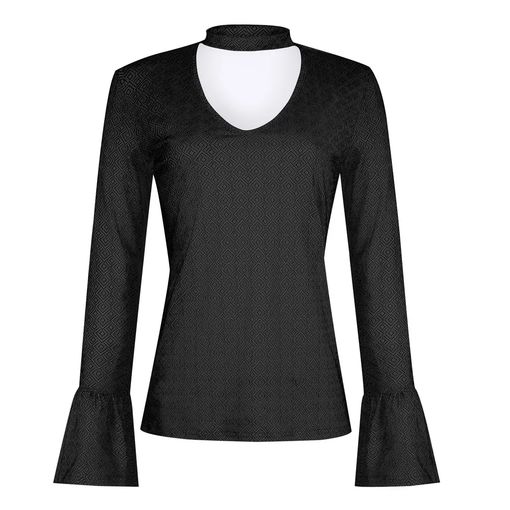 Черный Tshirt Women Winter Fashion Slim Horn Sleeve Printed T-shirt Tops Poleras Camiseta Mujer Top Women Harajuku T Shirt Haut Femme - Цвет: Черный