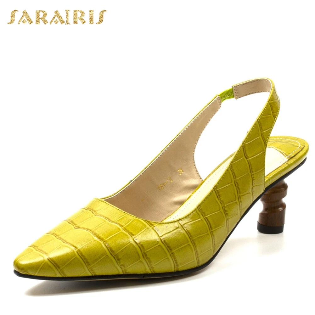 

Sarairis 2020 New Design Cow Leather Elastic Band Summer Sandals Woman Shoes Strange Style Shallow Shoes Women Sandals