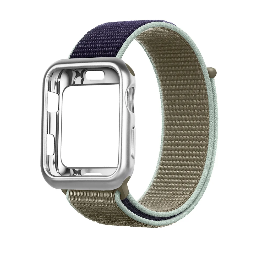 Чехол+ ремешок для apple watch band apple watch 5 4 band 44 мм 40 мм correa 38 мм iwatch band 42 мм нейлоновый браслет pulseira 3 - Цвет ремешка: kakhi